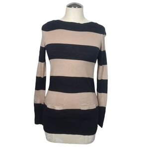 LOFT Striped Beige Black Crewneck Sweater Top XS